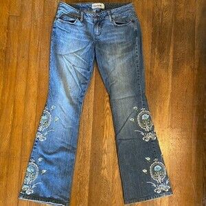 Rampage Jeans Boho Embordered Sequin Beads Flare Leg Womens Jeans Size 28